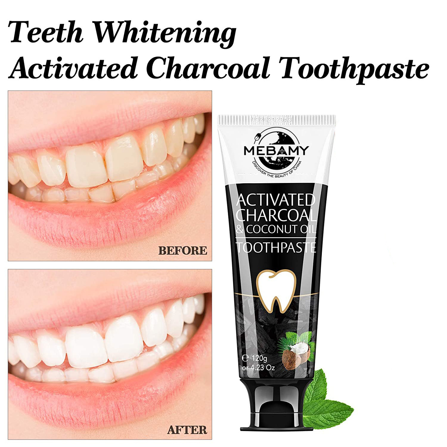 Private Label Natural & Organic Activated Charcoal & Coconut Oil Teeth Whitening Toothpaste