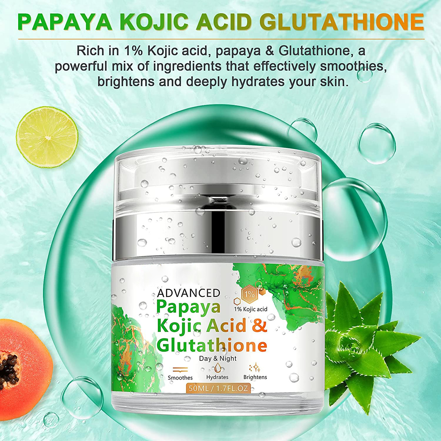 Private Label Natural and Organic Hydrating Skin Whitening Papaya Kojic Acid Glutathione Cream