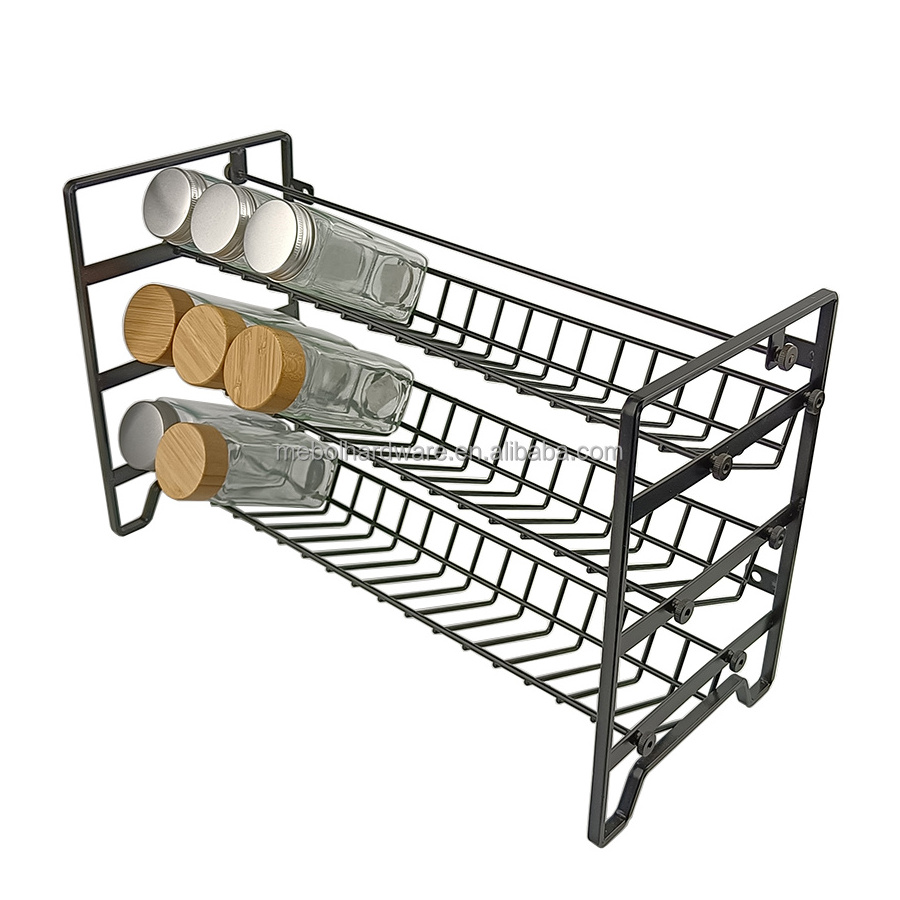 Detachable Spice bottle rack organizer  3 tier kitchen rack  Seasoning bottle organizer  black kitchen  rack glass bottle set