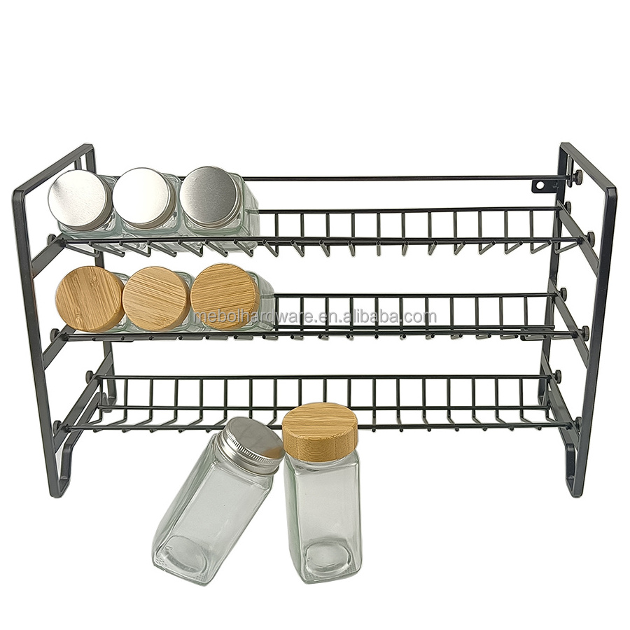 Detachable Spice bottle rack organizer  3 tier kitchen rack  Seasoning bottle organizer  black kitchen  rack glass bottle set