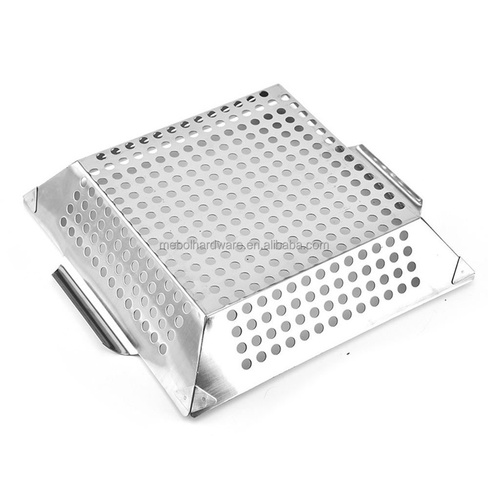 Stainless steel Square Grill and vegetable basket , meat  Grill pan Barbecue Basket high quality   BBQ Grill Topper,