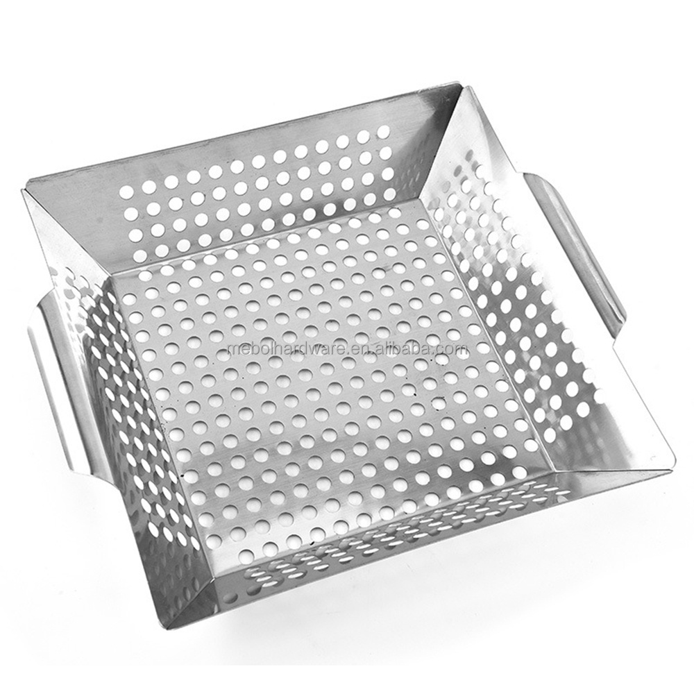 Stainless steel Square Grill and vegetable basket , meat  Grill pan Barbecue Basket high quality   BBQ Grill Topper,