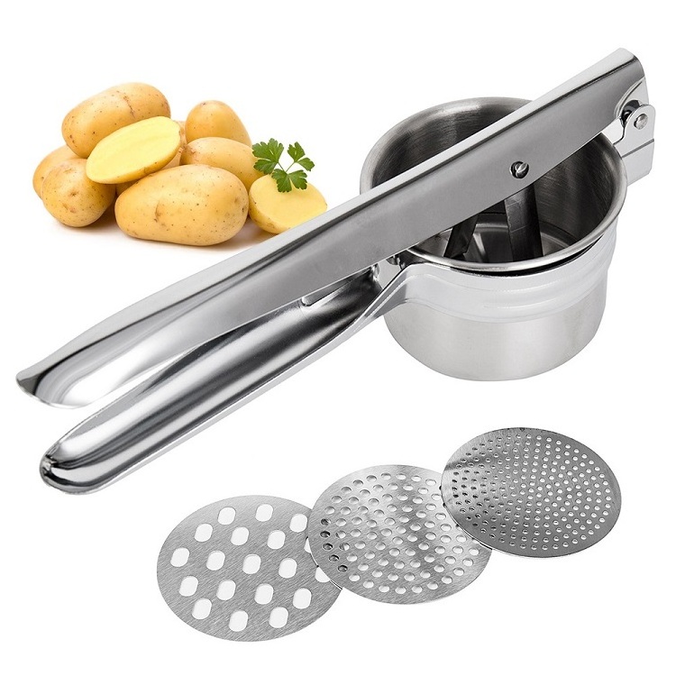 Smart home gadgets Stainless Steel Potato Ricer Masher Potato Press with 3 Different Hole Sizes Meshes Fruit Vegetable Juicer