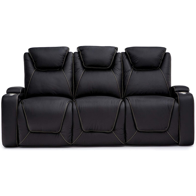 Movie Electric power Recliner Cinema Home Theater Genuine Leather Sofa Set with Led light and  coffee table  Cup Holder