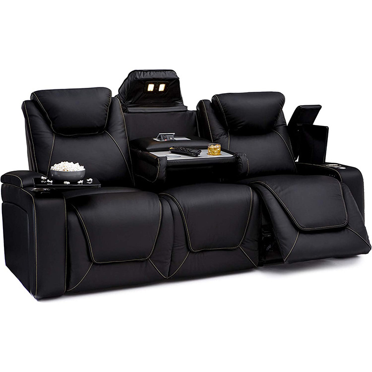 Movie Electric power Recliner Cinema Home Theater Genuine Leather Sofa Set with Led light and  coffee table  Cup Holder