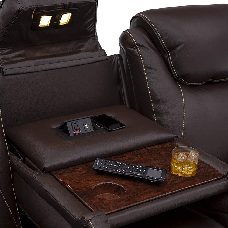 Movie Electric power Recliner Cinema Home Theater Genuine Leather Sofa Set with Led light and  coffee table  Cup Holder