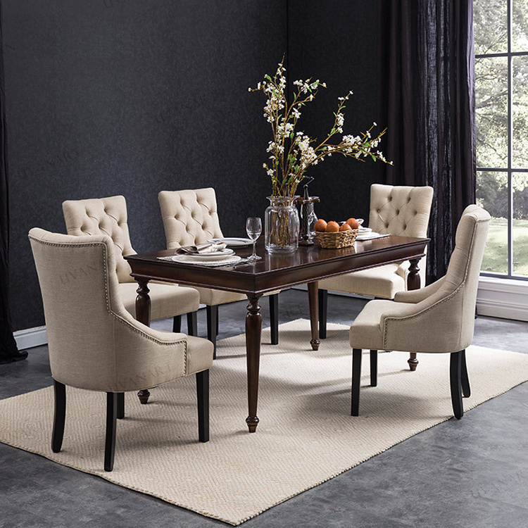 modern velvet fabric solid wood frame turfed button luxury dinning table chairs for dinning room restaurant and hotel use