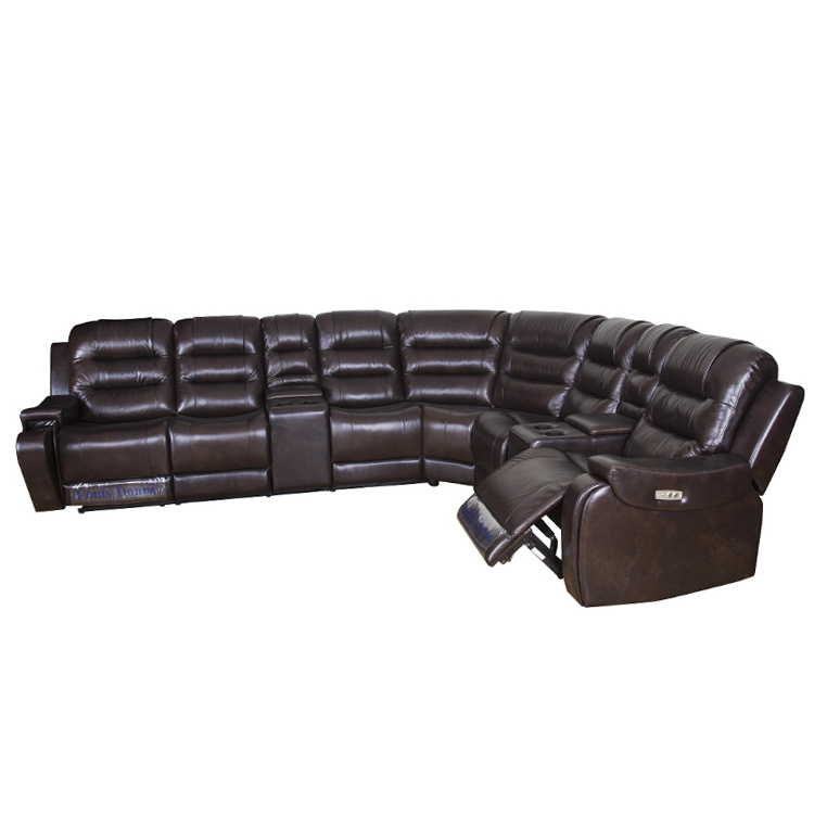 Wholesale Modern Designs Canape Cuire Large Size Brown Couch Living Room Corner Electric Recliner l Shape Genuine Leather Sofa