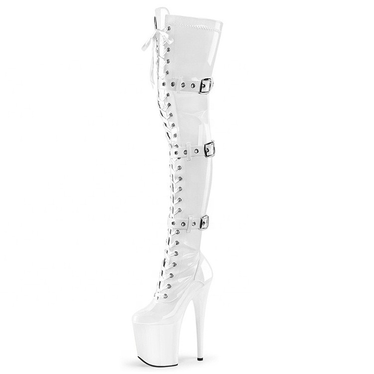 Handmade buckle straps 20cm 23cm super high heel jazz dance boots women's lace up knee high boots