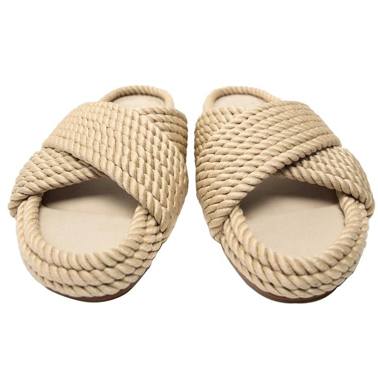 Comfortable 2024 new women thick sole flat sandals cute nude color rope girls flat slide slippers