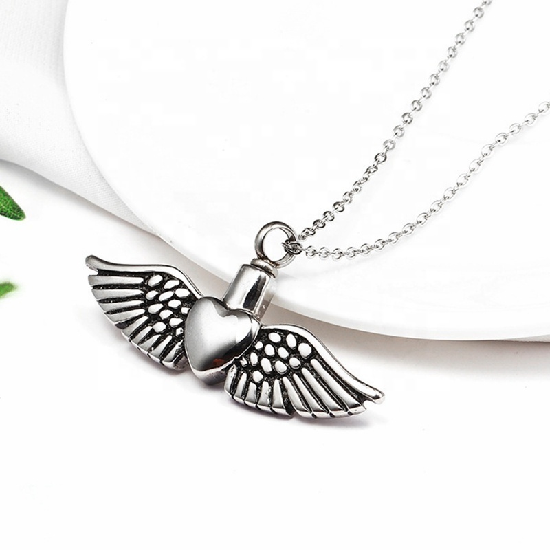 MECYLIFE Guardian Angel Wing Urn Ashes Keepsake Pendant Stainless Steel Cremation Necklace Memorial Necklace