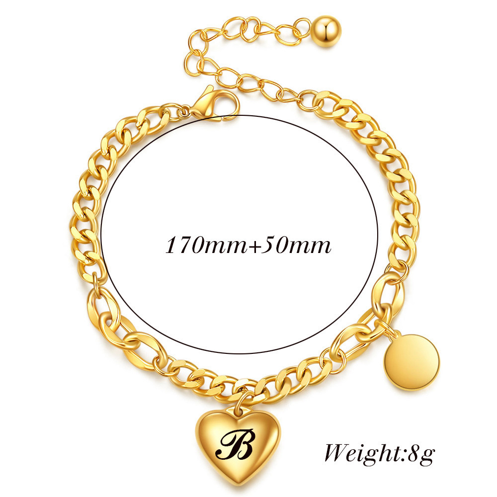 MECYLIFE Stainless Steel Heart Charm Bracelet Gold Jewelry Women Link Chain Bracelet Fashion Alphabet Initial Bracelet