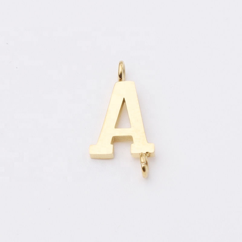 MECYLIFE Wholesale DIY Charm Pendant 18K Gold Plated Double Hole Stainless Steel Geometric Letter Charm Initial Charm