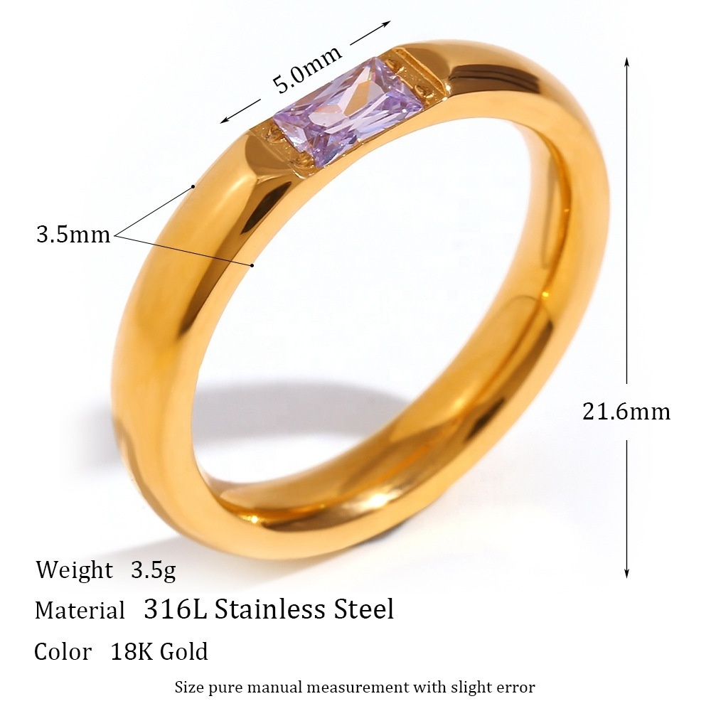 MECYLIFE No Tarnishing 18K Gold Jewelry Rings Waterproof Stainless Steel Gemstone Ring Women Fashion Birthstone Ring