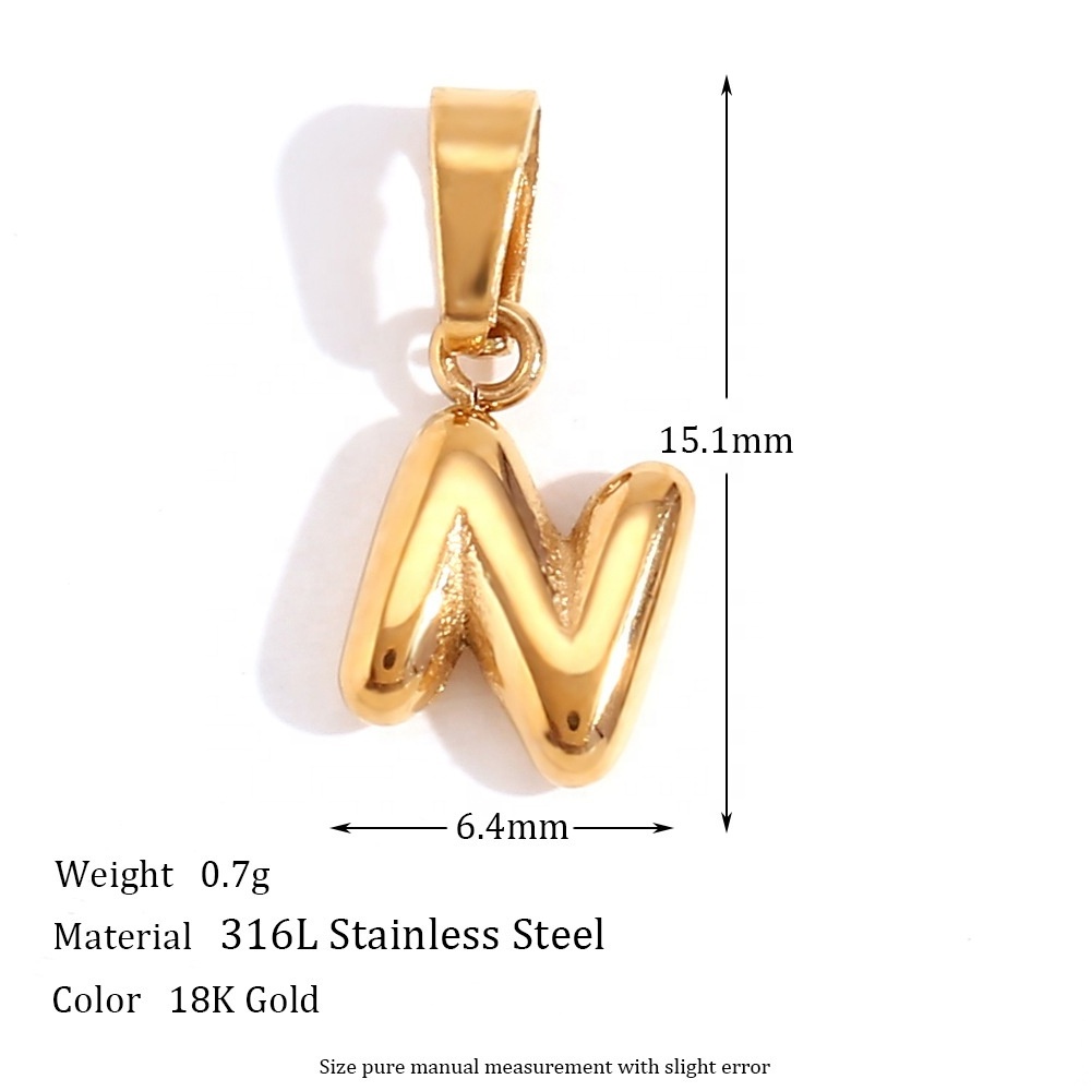 MECYLIFE 18K Gold Jewelry No Tarnishing Stainless Steel Bubble Letter Pendant Minimalist 26 Initial Pendant Charms