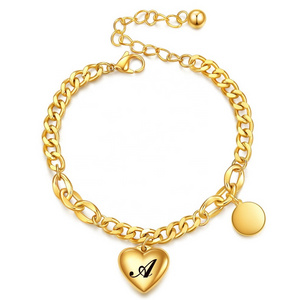 MECYLIFE Stainless Steel Heart Charm Bracelet Gold Jewelry Women Link Chain Bracelet Fashion Alphabet Initial Bracelet