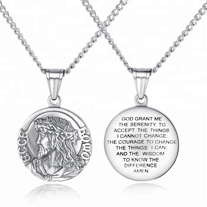 MECYLIFE Stainless Steel Jewelry Religious Pendant Necklace Medallion Necklace Jesus Pendant