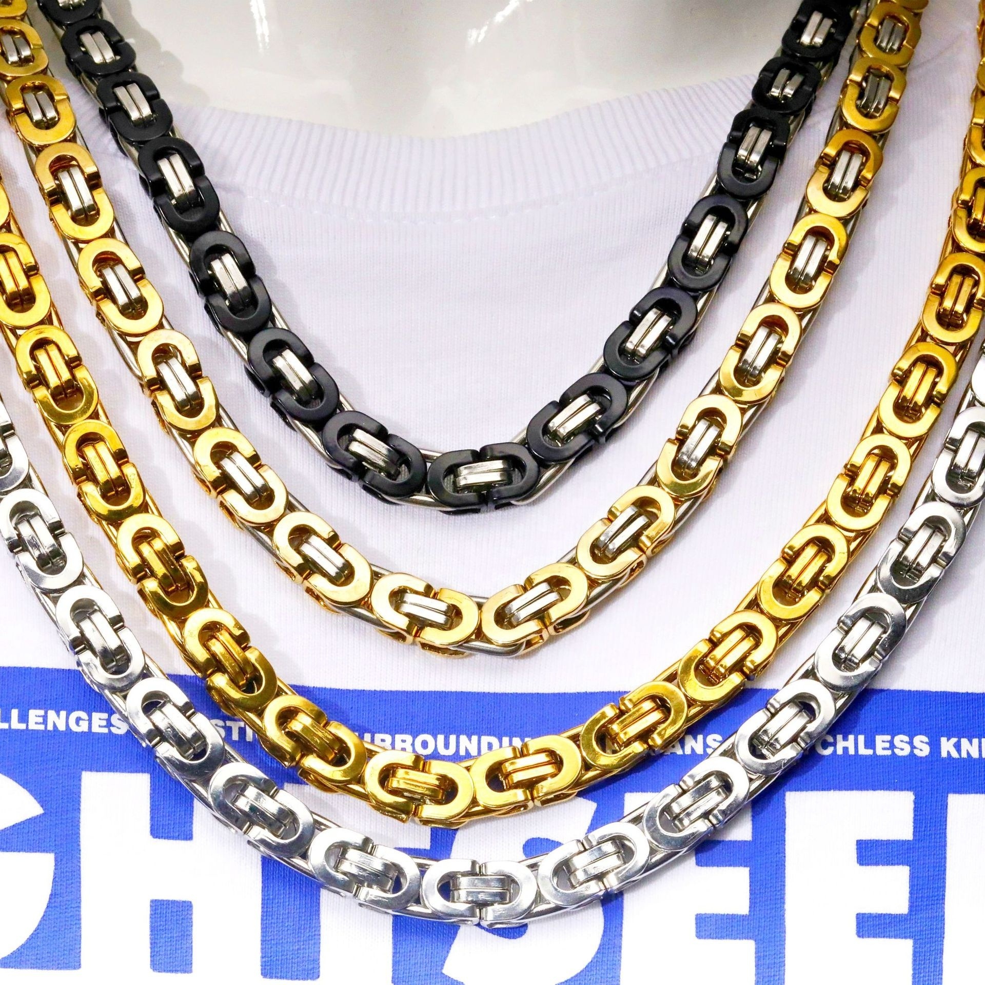 MECYLIFE Wholesale Men's Chain Necklace Stainless Steel Hip Hop King Chain Necklace Multi Size Available Byzantine Chain