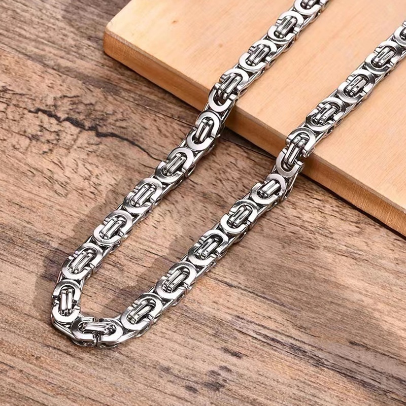 MECYLIFE Wholesale Men's Chain Necklace Stainless Steel Hip Hop King Chain Necklace Multi Size Available Byzantine Chain