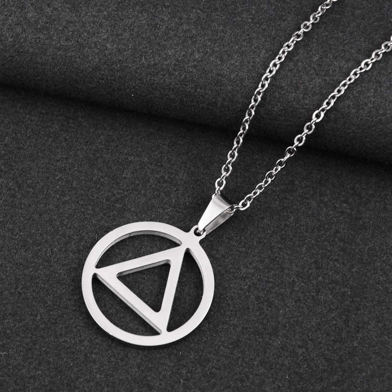 MECYLIFE Sobriety Necklace for Men Stainless Steel AA Recovery Triangle Necklace Sobriety Gifts for Men