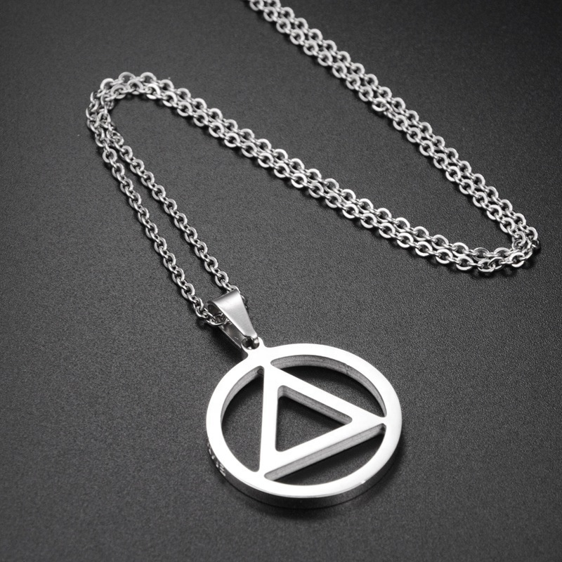 MECYLIFE Sobriety Necklace for Men Stainless Steel AA Recovery Triangle Necklace Sobriety Gifts for Men