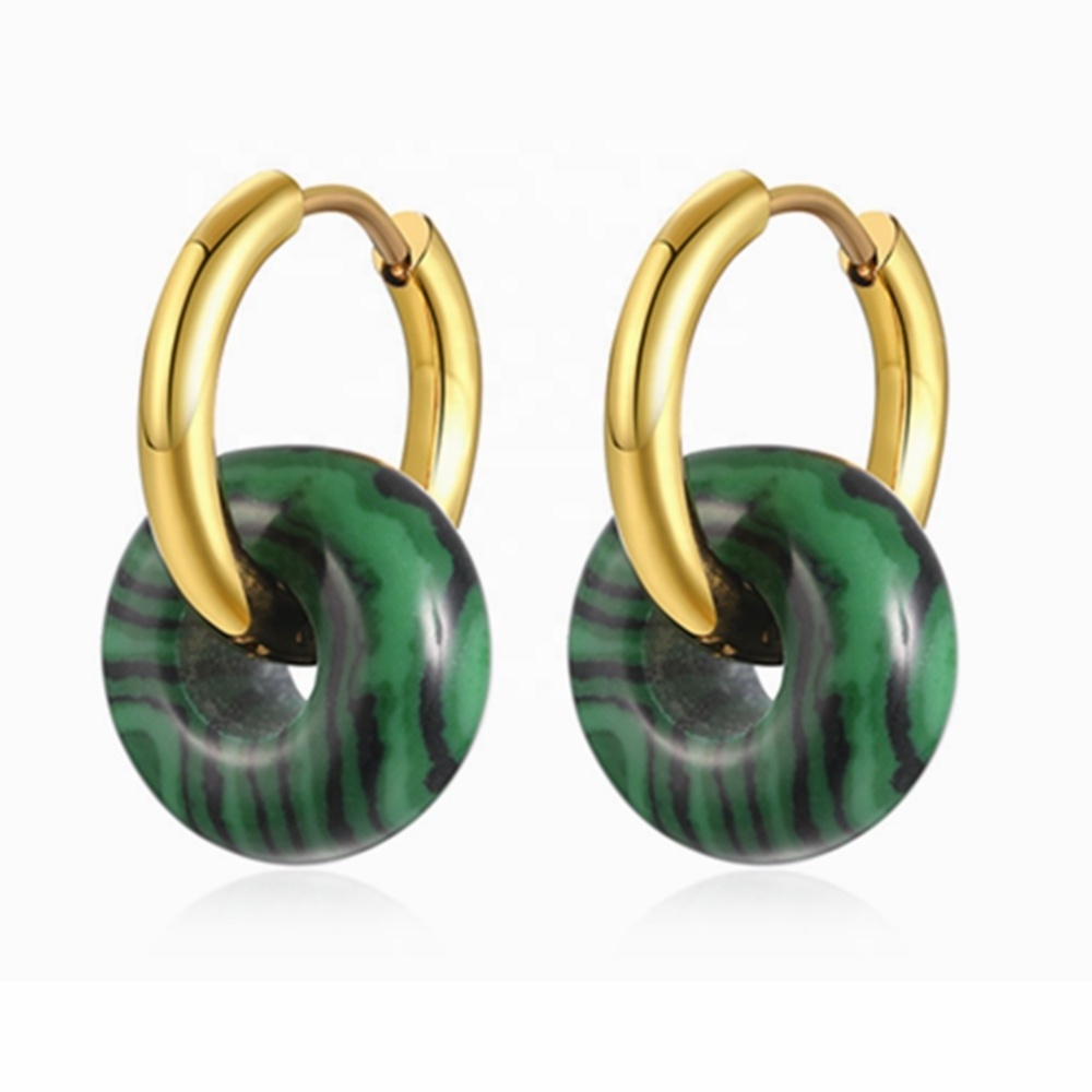 MECYLIFE Natural Agate White Crystal Malachite Stone Earrings 18K Gold Plated Stainless Steel Drop Earrings Hoop Earrings