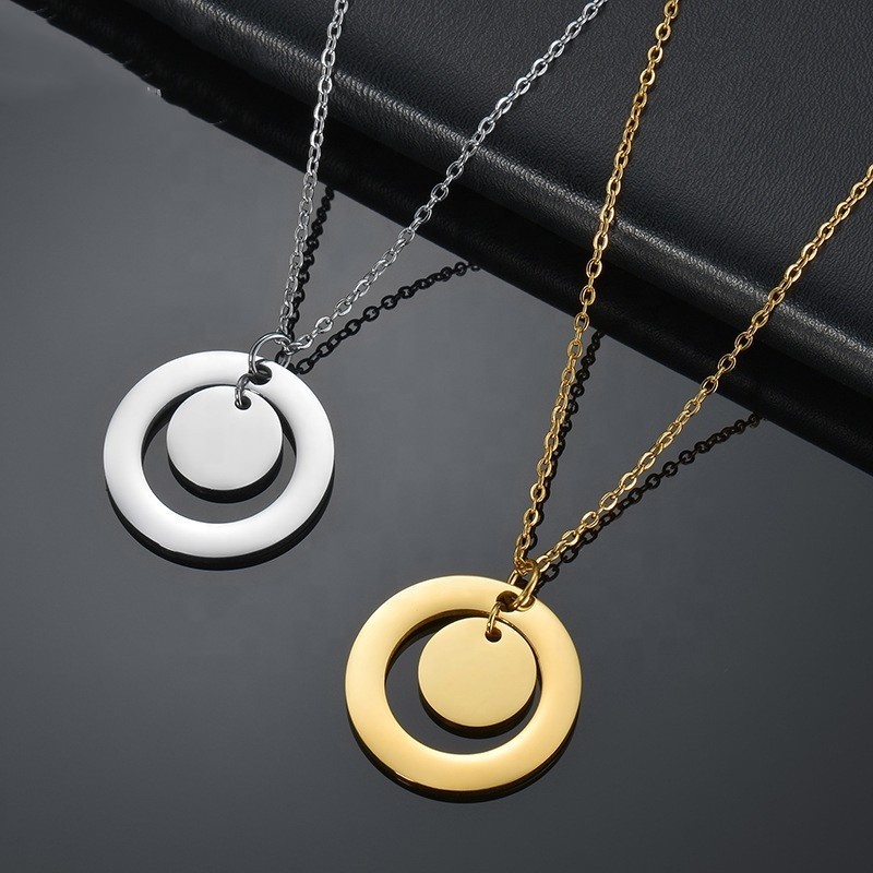 MECYLIFE Disc Necklace Round Circle Necklace Custom Engraved Blank Coin Pendant Minimalist Stainless Steel Necklace Women