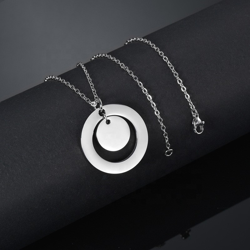 MECYLIFE Disc Necklace Round Circle Necklace Custom Engraved Blank Coin Pendant Minimalist Stainless Steel Necklace Women