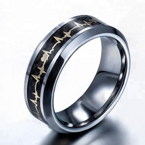 MECYLIFE Carbon Fiber Ring Cardiogram Tungsten Carbide Ring