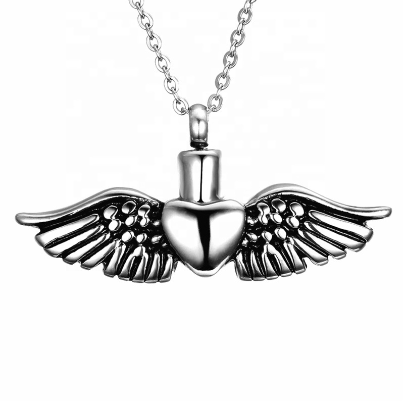 MECYLIFE Guardian Angel Wing Urn Ashes Keepsake Pendant Stainless Steel Cremation Necklace Memorial Necklace