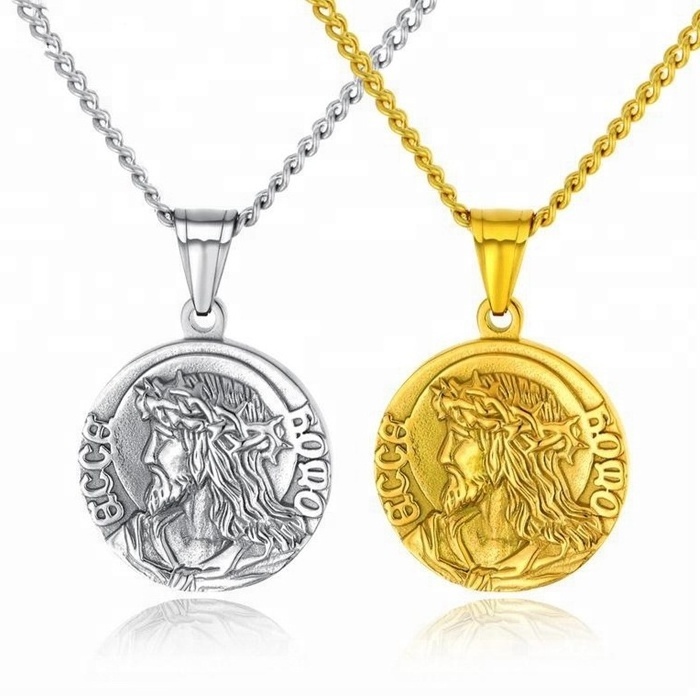 MECYLIFE Stainless Steel Jewelry Religious Pendant Necklace Medallion Necklace Jesus Pendant