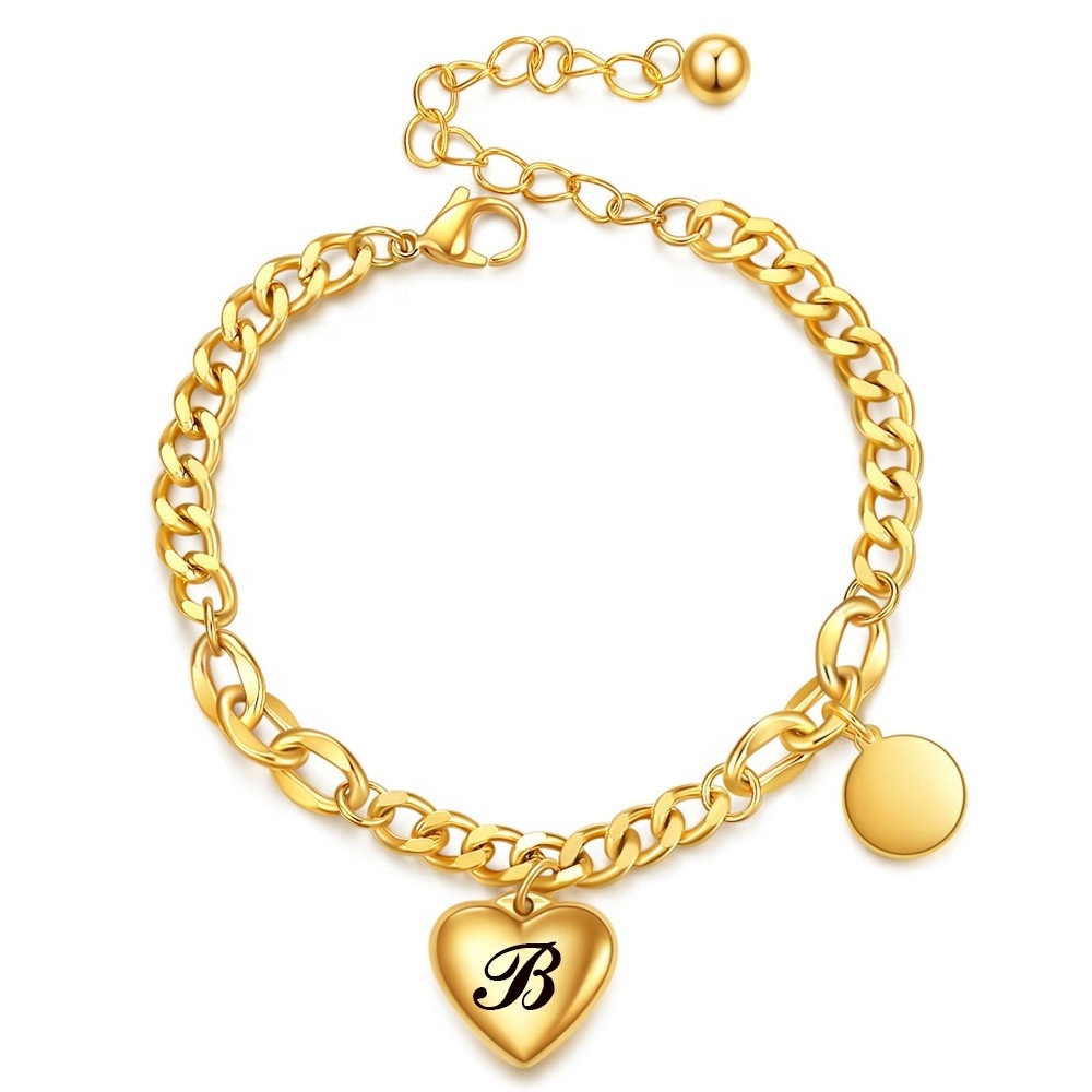 MECYLIFE Stainless Steel Heart Charm Bracelet Gold Jewelry Women Link Chain Bracelet Fashion Alphabet Initial Bracelet