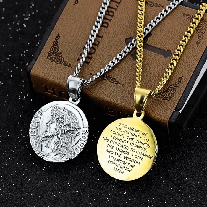 MECYLIFE Stainless Steel Jewelry Religious Pendant Necklace Medallion Necklace Jesus Pendant