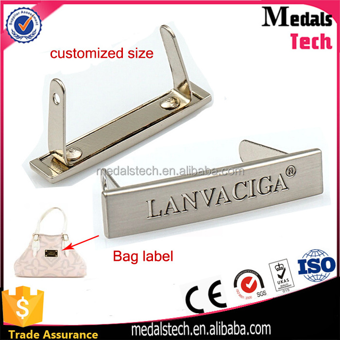 Shenzhen 8 years medal supplier customized metal label engraved metal logo name plaque for handbags