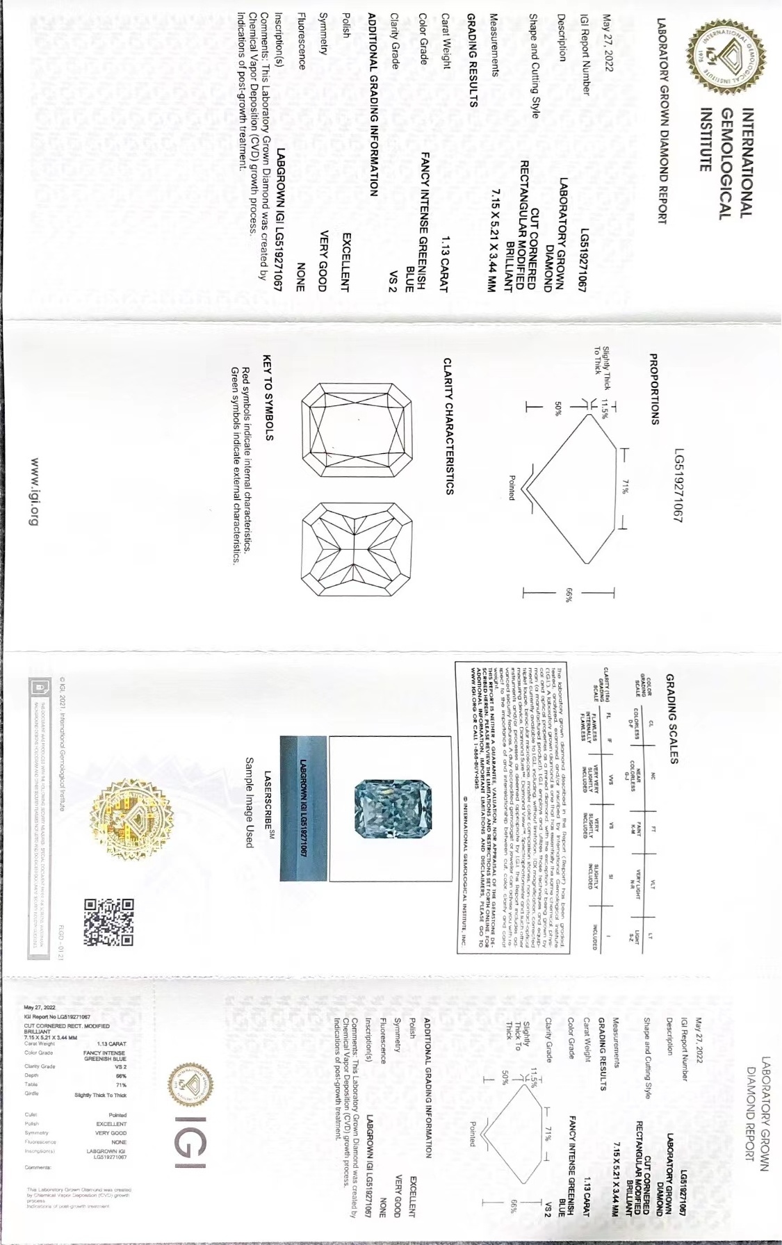 MEDBOO Fine Jewelry CVD Loose Diamond IGI Certification 1.13CT VS2 Lab Grown Blue Diamond Fancy Intense Greenish Blue Diamond