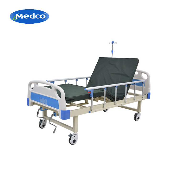 HIgh Quality Two Crank Manual Hospital  Bed With Wheel And Side Rail