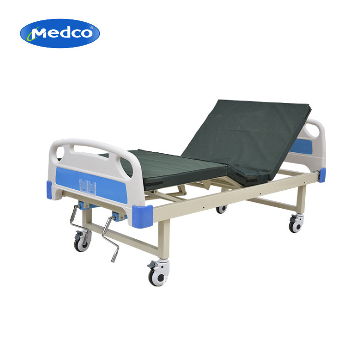 HIgh Quality Two Crank Manual Hospital  Bed With Wheel And Side Rail