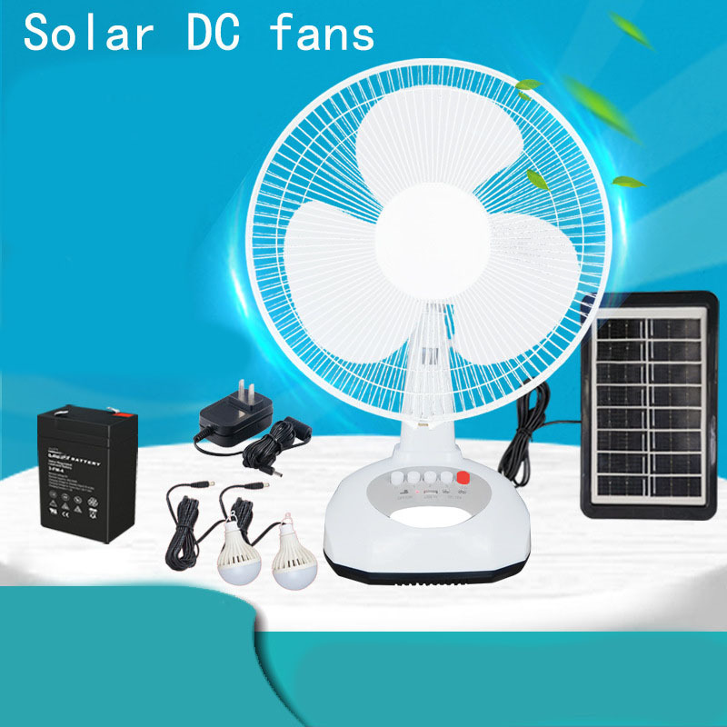 Home AC DC 12 Inches Table Fan Rechargeable Electric Solar Panel Energy Battery Power Fan Light Solar Fan