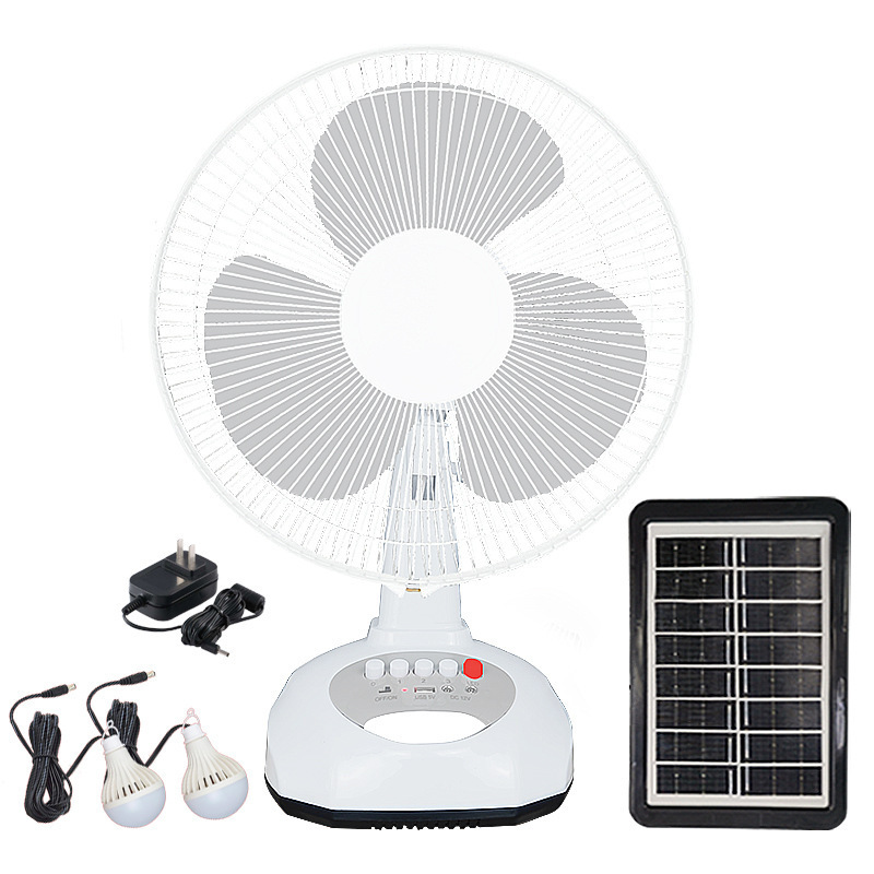 Home AC DC 12 Inches Table Fan Rechargeable Electric Solar Panel Energy Battery Power Fan Light Solar Fan