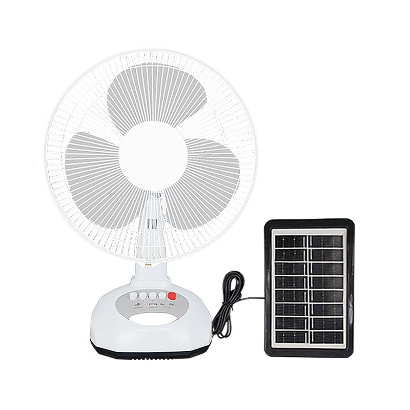 Home AC DC 12 Inches Table Fan Rechargeable Electric Solar Panel Energy Battery Power Fan Light Solar Fan