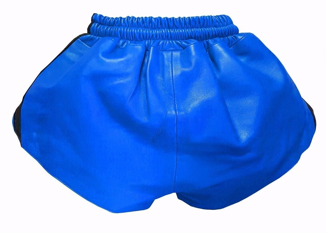 Lamb Nappa Blue Leather shorts with elastic band  Customization Available  Men's  Womens Shorts