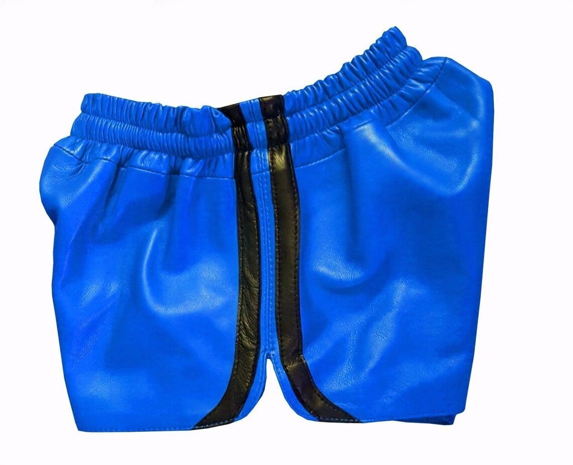 Lamb Nappa Blue Leather shorts with elastic band  Customization Available  Men's  Womens Shorts