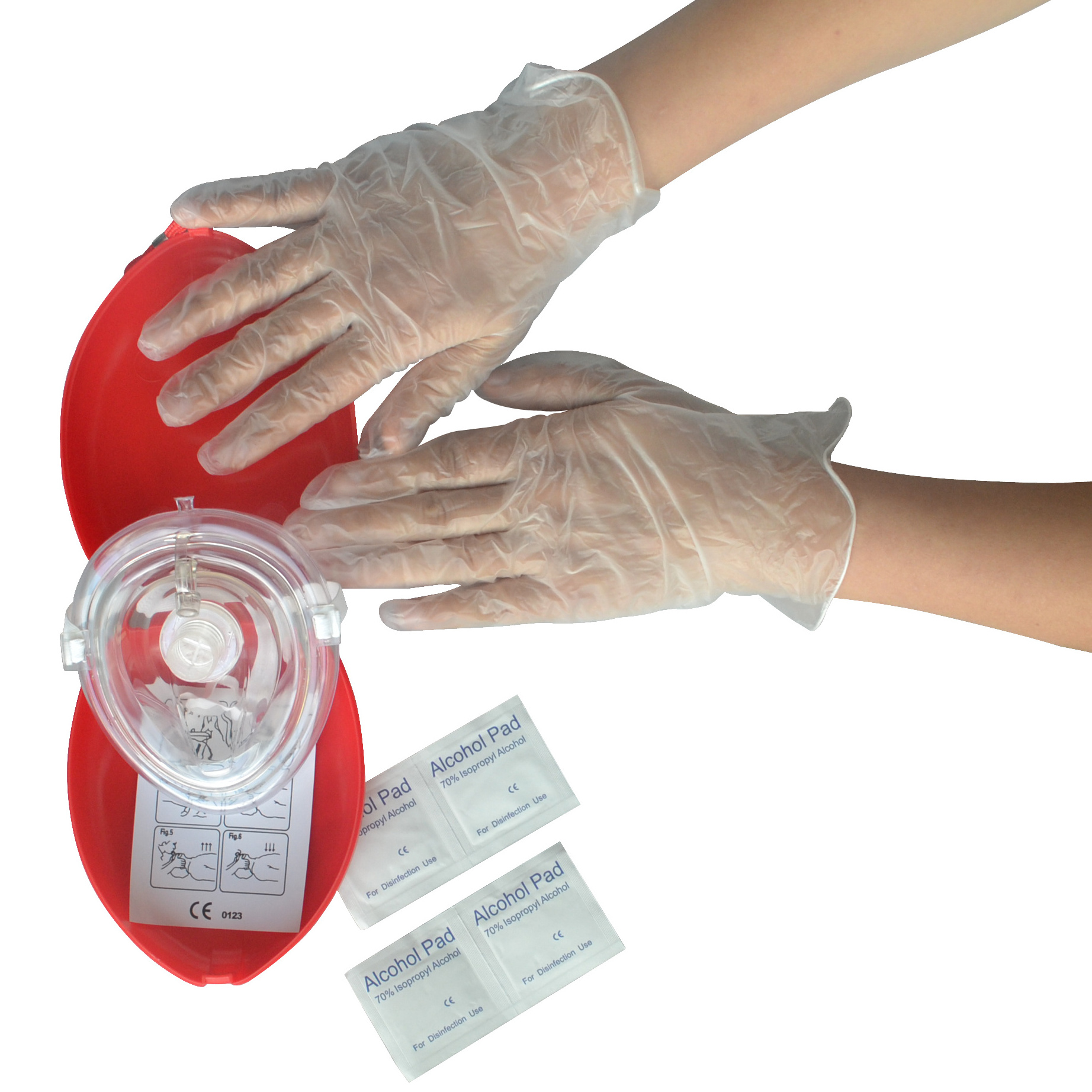 CPR Pocket Face Shield Rescue cpr kit Box Transparent One Way Valve with alcohol