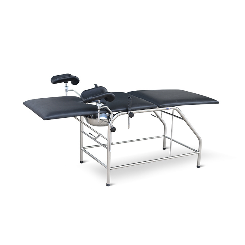 MC-C06 Stainless Steel Manual medical gynecology table examination table with stirrups gynae chair