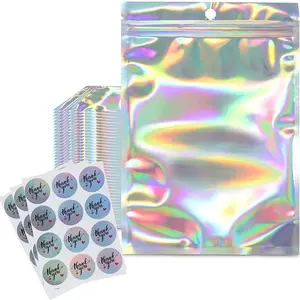 Media Packaging Resealable Smell Proof Mylar Bags Foil Pouch Ziplock Bags with Thank You Stickers for Lip Gloss Eyelash