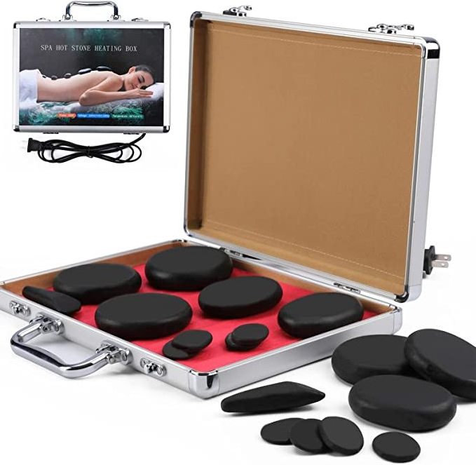 28 Pcs hot stones for massage basalt stone massage professional hot stone massage kit with aluminum box for Home spa Relaxing