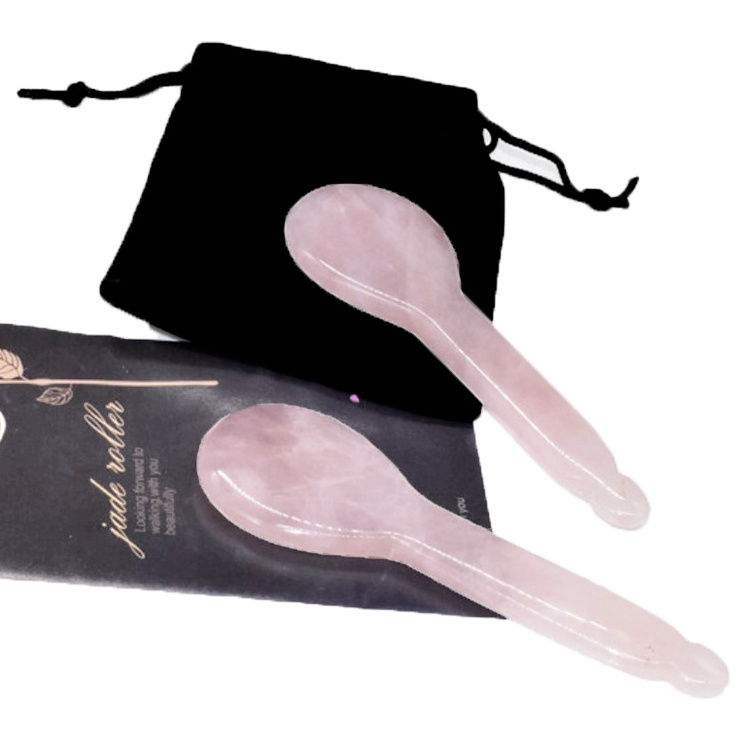 100% Natural Rose Quartz Acupressure Gua Sha Spoon for face Anti-Aging and Anti Wrinkles massage tool