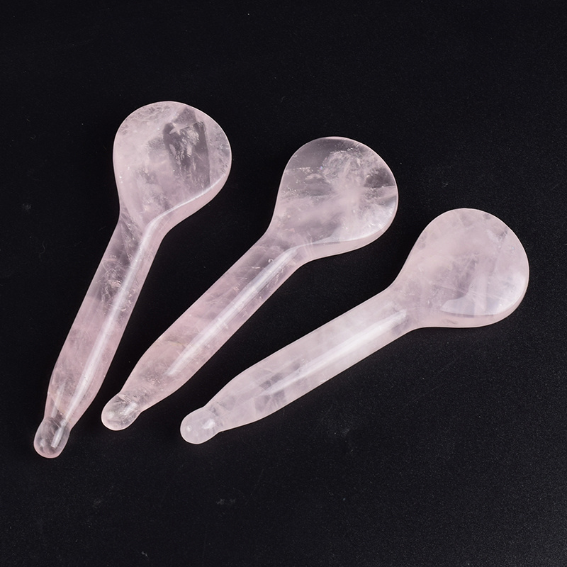 100% Natural Rose Quartz Acupressure Gua Sha Spoon for face Anti-Aging and Anti Wrinkles massage tool