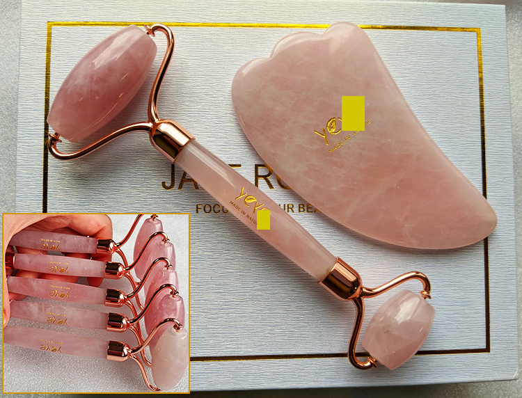 Best High Quality 2 in 1 natural jade roller and gua sha set skincare tool facial massager for neck and face