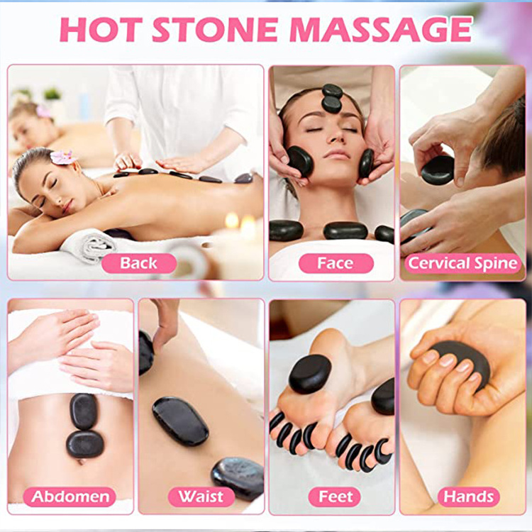 28 Pcs hot stones for massage basalt stone massage professional hot stone massage kit with aluminum box for Home spa Relaxing